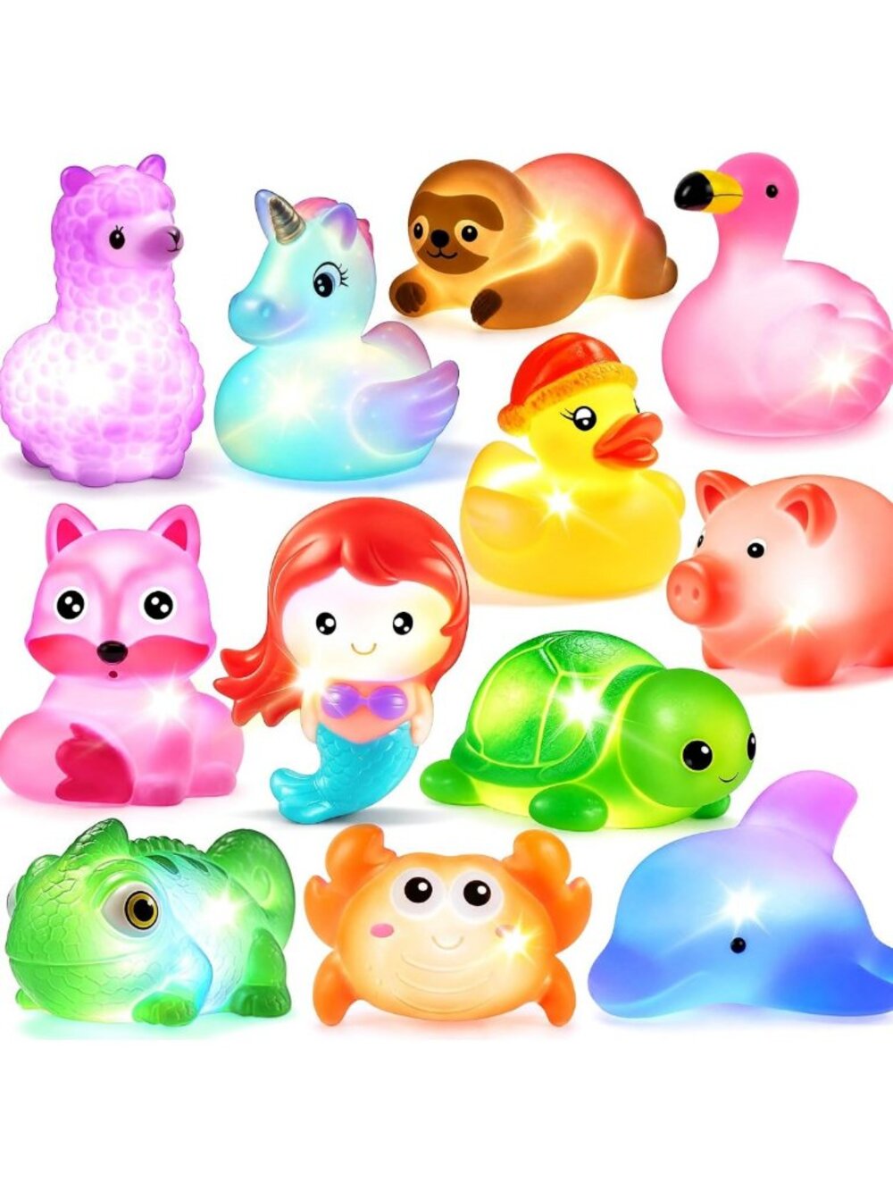 12 Pack Light-Up Animal Bath Toys for Toddlers | Color-Changing Floating Fun
